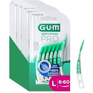 GUM SOFT-PICKS PRO interdentale reinigers | gebogen vorm voor gemakkelijke toegang tot moeilijk bereikbare plaatsen | zachte werking voor gevoelig tandvlees | [L - 6x60]