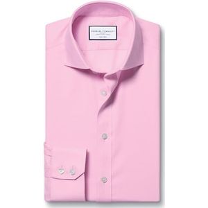 Charles Tyrwhitt Cutaway kraag strijkvrij twill katoen formeel overhemd - roze enkele manchet maat 14.5/33
