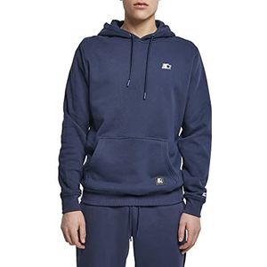 STARTER BLACK LABEL Heren Hoody Essentials capuchontrui met geborduurd logo, patch op de zoom, sweatshirt met capuchon en buikzak, maat S tot XXL, dark blue, L