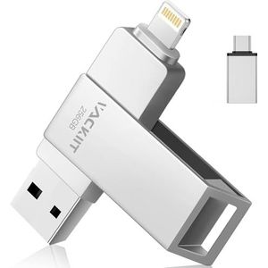 Vackiit USB-stick, 256 GB, voor iPhone, Apple, gecertificeerd, USB 3.0, fotostick, extern geheugen voor iPad, Mac, iOS, OTG, Android, mobiele pc met MFI Lightning, USB 3.0, type C, 3-in-1