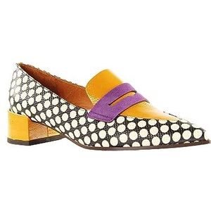 Chie Mihara Dames JEITA36,5 Driving Style Loafer, zwart, wit, geel, paars, 36,5 EU, Zwart Wit Geel Paars, 36.5 EU