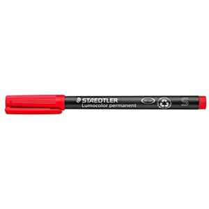 STAEDTLER permanente marker Lumocolor, rood, superfijn, ca. 0,4 mm, veeg- en waterbestendig, Made in Germany, navulbaar, lange levensduur, 10 rode universele pennen in kartonnen etui, 313-2