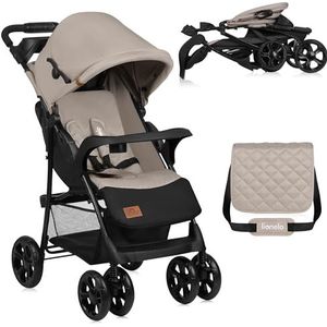 LIONELO Emma Buggy - Lichtgewicht, Eenvoudig inklapbaar, Verstelbare rugleuning en voetsteun tot LIGPOSITIE, Luiertas + Grote Opbergmand voor Kinderen 6-36 maand, Schokdempers (Beige)