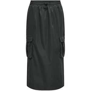 ONLY Maxirok voor dames, lange rok met cargozakken en elastische tailleband, zwart (raven), M
