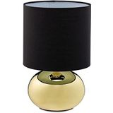 Relaxdays tafellamp, ronde nachtkastlamp met touch, HxD: 27,5 x 18 cm, E14, lamp met lampenkap, goud&zwart