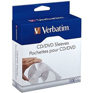 Verbatim CD-enveloppen, afsluitbare papieren hoesjes voor CD, DVD en Blu-Ray, met transparant kijkvenster, 100 stuks, wit