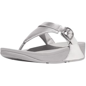Fitflop Lulu verstelbare metallic lederen teenslippers voor dames, Zilver, 38 EU
