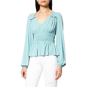 NA-KD Marked Waist Blouse Dames Hemd, groen (lichtgroen), 36 NL