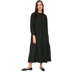 TRENDYOL Dames Modest Maxi Skater Oversized geweven stof bescheiden jurk, zwart, 42