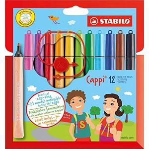 Viltstift met dopring - STABILO Cappi - 12 stuks - met 12 verschillende kleuren