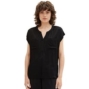 TOM TAILOR Dames T-shirt met borstzakken, 14482 - Deep Black, XL