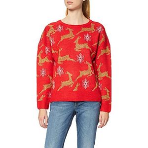 Urban Classics Oversized kersttrui voor dames, sweatshirt met kerstmotief, verkrijgbaar in 2 kleurvarianten, maten XS - 5XL, rood/goud., XS