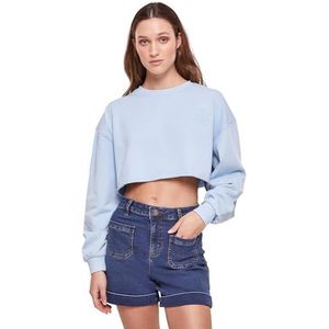 Urban Classics Dames Cropped Flower Embroidery Terry Crewneck, Balticblue, S
