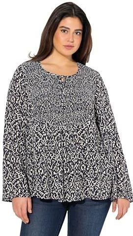 Ulla Popken - Blouseshirt - Zwart/Wit - Lange Mouw - Normale Pasvorm