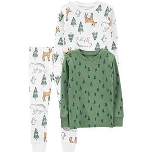 Simple Joys by Carter's Baby, Little Kid en Peuter Meisjes 3-delige Snug-Fit Katoenen Kerst Pyjama Set, Groene Dennen/Witte Woud, 6-9 Maanden