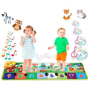 NK Muzikaal tapijt voor baby's, met 8 led-dierengeluiden, piano, speelgoed voor kinderen van 3 tot 5 jaar, origineel Montessori-cadeau, verjaardag, Kerstmis, opvouwbaar, opname/playback-functie (110 x
