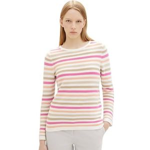 TOM TAILOR Basic gebreide trui voor dames van biologisch katoen, 34846 - Pink Peach Ottoman Streep, XXS