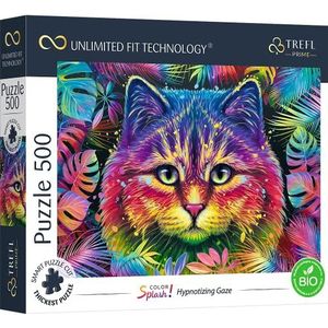 Trefl Prime - Puzzle UFT Color Splash: Hypnotizing Gaze - 500 Elementen - Dikste Karton, Kleurrijke Kat, Moderne Dierenpuzzels, Creatief Vermaak voor Volwassenen en Kinderen vanaf 10 jaar