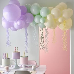 Ginger Ray Pastelboog met 45 latexballonnen en krullende papieren steamers, feestdecoratie