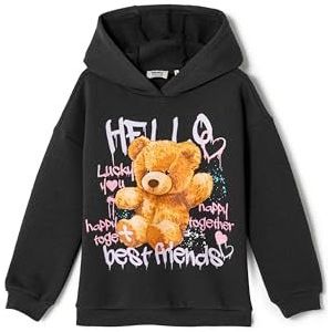 Koton Girls's Sweatshirt met capuchon en lange mouwen, Bear bedrukt sweatshirt, antraciet (931), 5-6 jaar