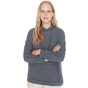 Trendyol Effen regular sweatshirt met capuchon voor dames, Donkerblauw, M