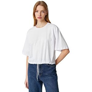 Koton Katoenen T-shirt voor dames, korte mouwen, ronde hals, ecru (010), L