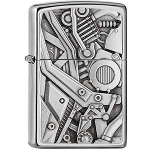 Zippo 2007111 Stormaansteker, motor, embleem Attached, Street Chrome, navulbaar, in hoogwaardige geschenkdoos, zilver