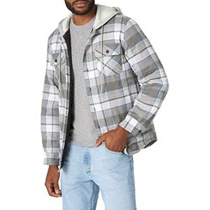 Wrangler Authentics Men s Long Sleeve Quilted Lined Flannel Shirt Jacket with Hood, Cloud Burst with Gray hood, M