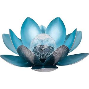 Dehner Solar Light Lotus, Ø 27,5 cm, hoogte 12 cm, metaal, zilver/blauw