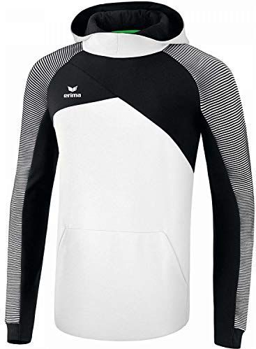 ERIMA - Premium One 2.0 - Capuchonsweater - Wit/Zwart - Raglanmouwen, Hoge Kraag, Asymmetrische Ritssluiting