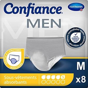 Confiance Absorberende slips voor mannen – absorptieniveau = 5 druppels (gemiddelde urineweg) – discreet en effectief – pH-huidneutraal – wit – maat M – 8 stuks