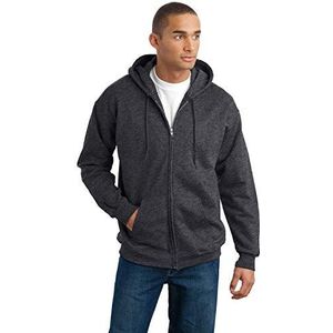 Hanes Ultimate Cotton® Fleece hoodie met volledige rits voor volwassenen, Houtskool Hei, XL