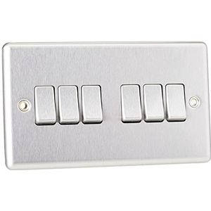 Knightsbridge CL42BC 10A 6G 2-weg plaat schakelaar afgeronde rand geborsteld chroom