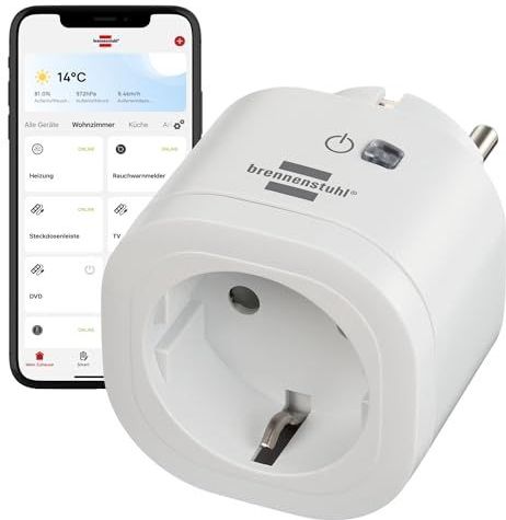 Brennenstuhl Connect smart plug WA 3600 XS02 (slimme stekker 2,4 GHz compatibel met Alexa en Google Assistant, Matter, smart stekker met Tijdsschakelaar, gratis app)