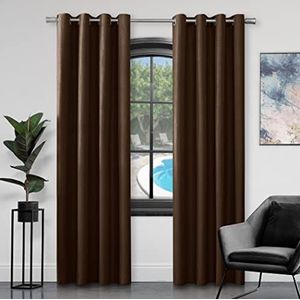 GC GAVENO CAVAILIA Faux Zijde Gordijnen met Ringen voor Woonkamer, 100% Polyester Ring Top Volledig Gevoerde Gordijnen, Choco, 228 x 228 cm