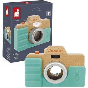 Janod - Camera voor de eerste leeftijd – speelgoed van hout – geluid en helder – speelgoed voor het stimuleren van zintuigen en motoriek, siliconen hoes – waterverf – vanaf 18 maanden, J05381