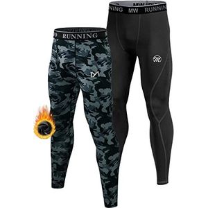 MEETWEE Thermisch ondergoed voor heren, lange broek, thermische leggings, warme compressiekousen met basislaag, onderkant, sportbroek, broek, Zwart+camo-1, XL