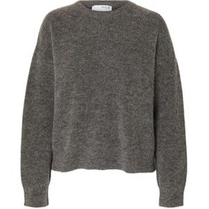 Selected Femme - Sia Ras Ls Knit New O-Neck - Gebreide Trui - Grijs