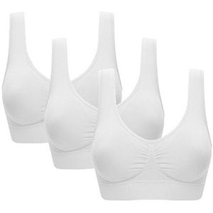 Vermilion Bird Women's 3 Pack Seamless Comfortable Sports Bra with Removable Pads White L