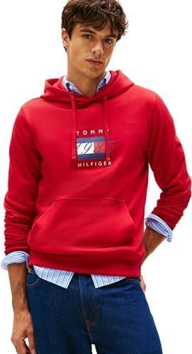 Tommy Hilfiger - Hoodie - Medium Red - LINEAR FLAG GRAPHIC - Met Capuchon
