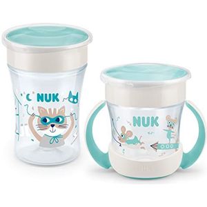NUK Magic Cup & Mini Magic Cup drinkbekers, duoset | lekvrije 360° drinkrand | vanaf 6 maanden en 8 maanden| lekvrij en BPA-vrij | 160ml & 230ml | munt
