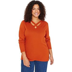 Trendyol Dames rechte lange mouwen regular sweater in plussize, oranje, 4XL/Grote maten