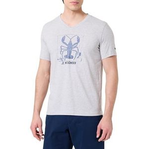 Armor Lux T-shirt met korte mouwen I m'kreeft van licht katoen met V-hals voor heren, Ik kreeft/Grijs Heather, M