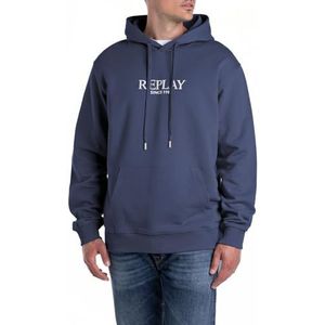 Replay Heren regular fit capuchontrui hoodie van katoen, 282 Medium Blauw, L