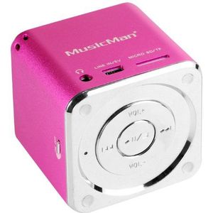 MusicMan Mini Soundstation (MP3-speler, stereo luidspreker, line-in-functie, SD/microSD-kaartsleuf) roze