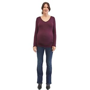 Motherhood Maternity Dames T-shirt met lange mouwen en ruche V-hals, Bourgondy, L