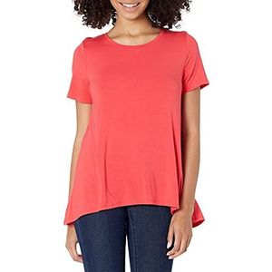 Amazon Essentials Dames Relaxed-Fit T-shirt met korte mouwen en ronde hals en swing (verkrijgbaar in grote maten), rood, Small