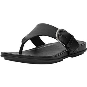 Fitflop Dames Gracie rubberen gesp lederen teen post sandalen, zwart, 4.5 UK, Zwart, 37.5 EU