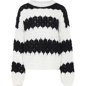 Ebeeza Dames trendy vintage pullover wolwit zwart M/L, wolwit zwart, M