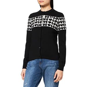 Love Moschino Dames Long Wool Blend met Jacquard Logo Band On Body and Sleeves Jacket